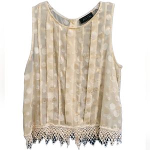 ASTR Semi Sheer Polka Dot Pleated Crochet Trim Blouse Size S